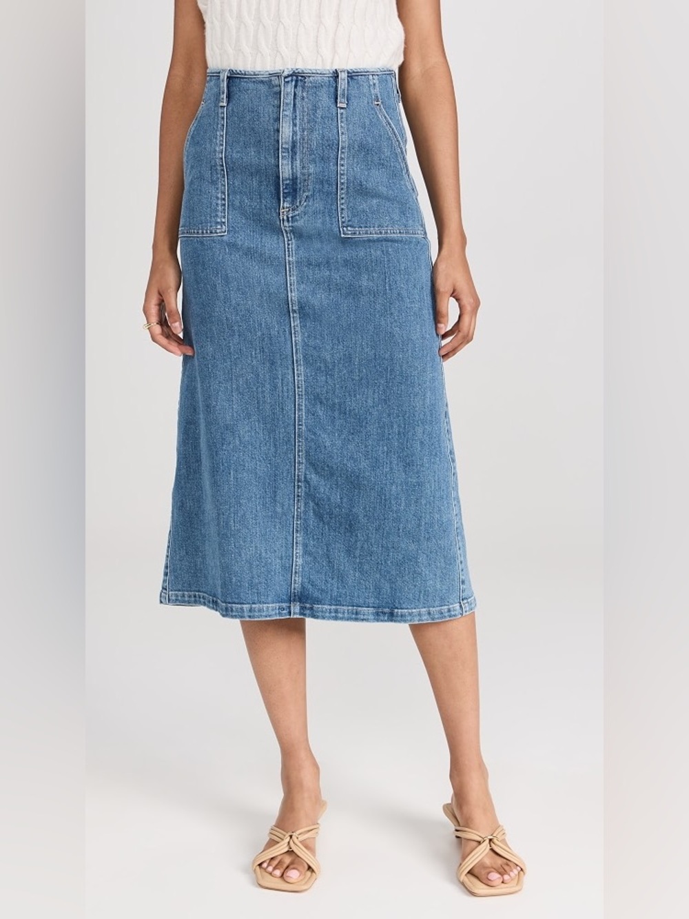 LE JEAN Anthropologie Jocelyn Midi Skirt In Denim Size Large